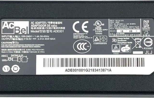 Alt view image 2 of 7 - Genuine AcBel ADE001 Adapter 19.5V 2.31A Power Supply 4.5x3.0mm+Pin w/Cord