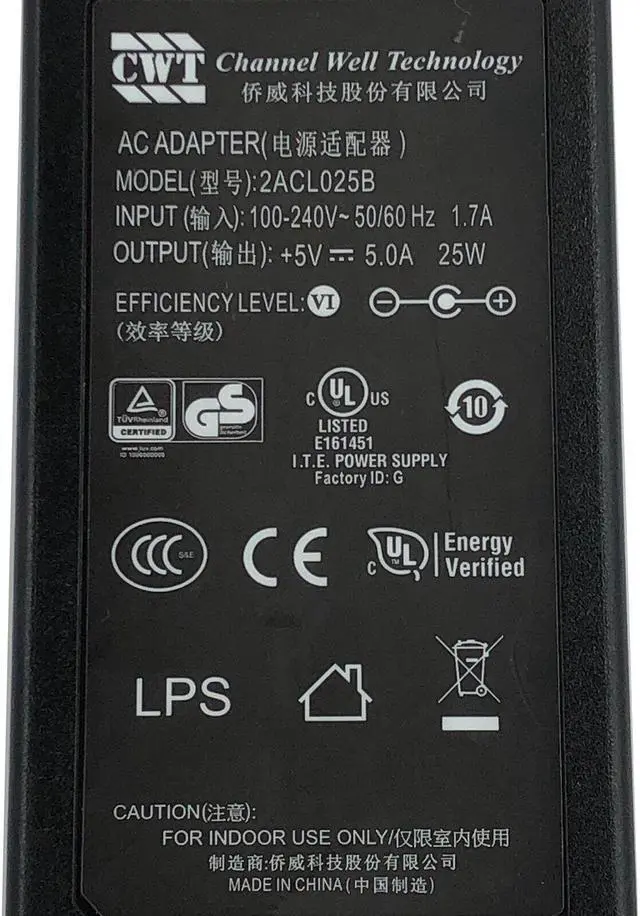 Alt view image 2 of 6 - Genuine CWT 2ACL025B Power Supply AC Adapter 5V 5A 25W Screw Lock Charger w/PC
