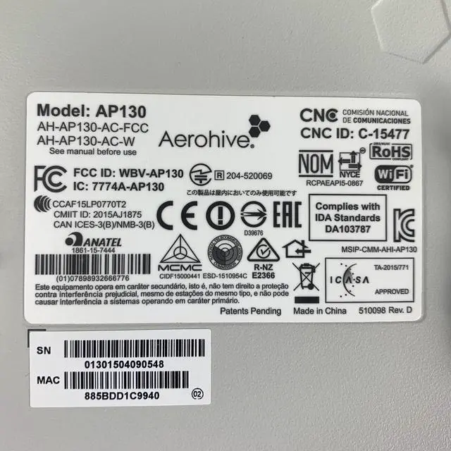 Alt view image 3 of 3 - Aerohive AP130 Wireless Access Point AH-AP130-AC-FCC 802.11ac PoE Grade A