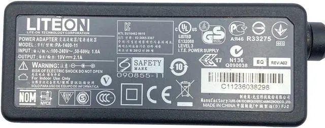 Alt view image 2 of 7 - Genuine Liteon 40W PA-1400-11 AC Adapter 19V 2.1A Power Supply 5.5*2.5mm w/Cord