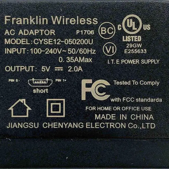 Alt view image 2 of 6 - New Genuine Franklin CYSE12-050200U Power Supply Adapter Charger Micro-USB 5V 2A