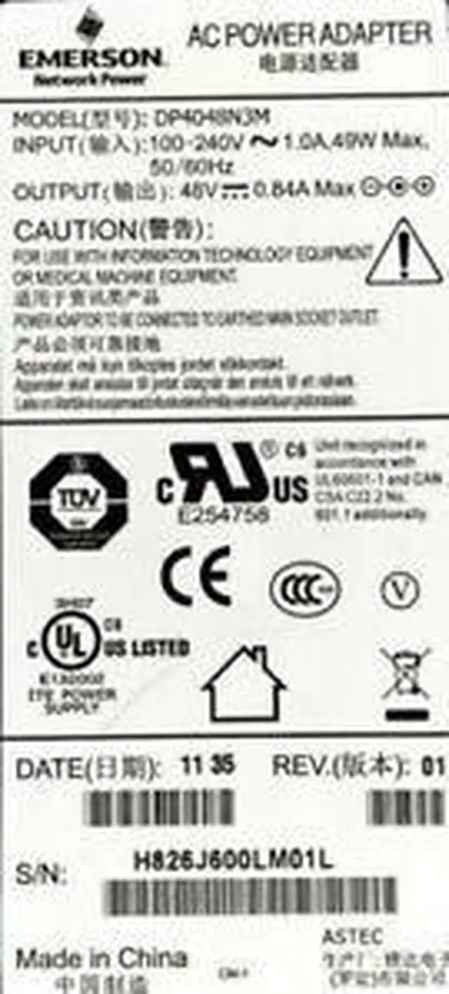 Alt view image 2 of 5 - NEW Genuine Emerson DP4048N3M AC Adapter Network Power Supply 48V 0.84A 49W w/PC