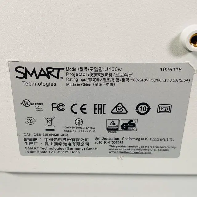 Alt view image 3 of 6 - SMART U100w DLP Projector UST 3600 ANSI Interactive 1080p HDMI USB w/Remote
