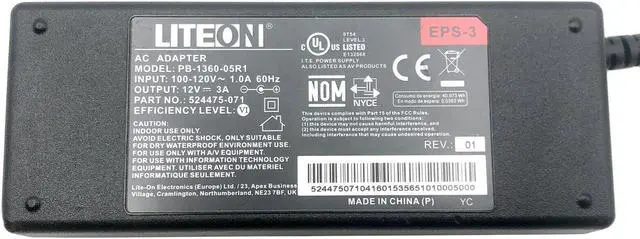 Alt view image 2 of 5 - Genuine Liteon EPS-3 PB-1360-05R1 AC/DC Power Supply Adapter 12V 3A 36W
