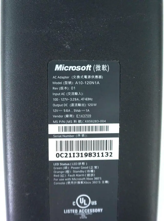 Alt view image 2 of 7 - Genuine Microsoft Xbox 360 Slim Power Supply A10-120N1A AC Adapter X856283-004