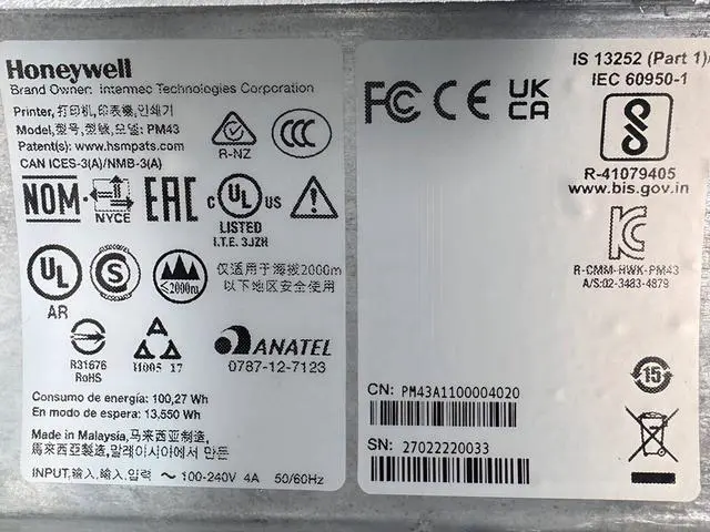 Alt view image 5 of 7 - Honeywell PM43 Thermal Transfer Label Printer Rewind USB LAN Serial