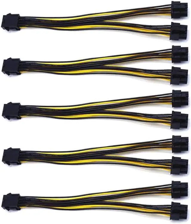 Main image of 5-Pack PCI-E 8Pin to 2X 8 Pin (6+2) Power Splitter Cable for PCIE PCI Express Image Card Y - Splitter Extension Cable