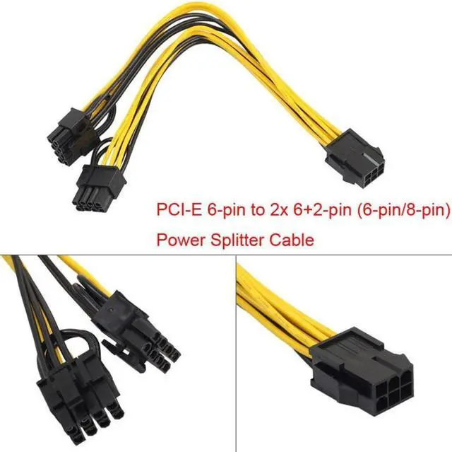 Alt view image 2 of 6 - 5 Pcs PCI-E 6-pin to 2x 6+2-pin (6-pin/8-pin) Power Splitter Cable PCIE PCI Express 5X Length 8 inches / 20cm PCI-Express Power