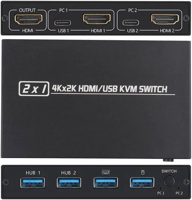 Alt view image 4 of 6 - USB HDMI KVM Switch Box USB 2.0 Switcher 2 Port PCs Sharing 4 Devices For Keyboard Mouse Printer Monitor Switch Selector