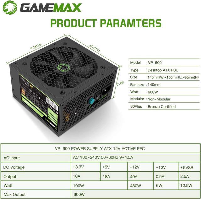 GM600 600W 80 Plus Bronze Modular Power Supply - GameMax UK