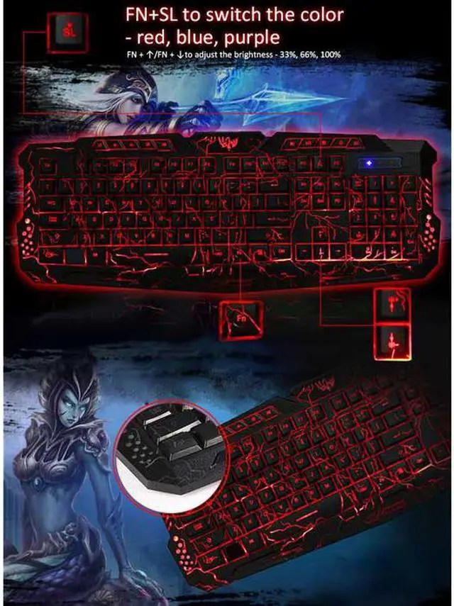 Alt view image 3 of 11 - 114-Key Gaming Keyboard LED Backlit Wired USB Gaming Keyboard with Cracking Pattern for Gamer Laptop PC,Black