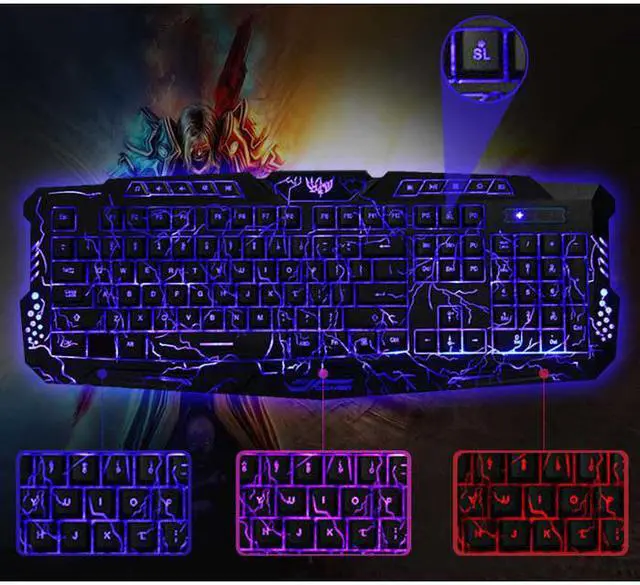 Main image of 114-Key Gaming Keyboard LED Backlit Wired USB Gaming Keyboard with Cracking Pattern for Gamer Laptop PC,Black