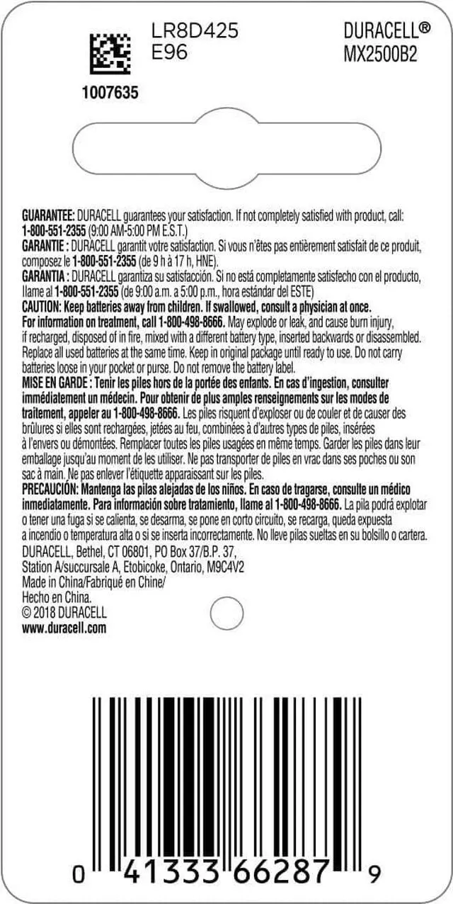 Alt view image 5 of 20 - Duracell Specialty Alkaline Aaaa Batteries, 1.5 V, 2/Pack MX2500B2PK