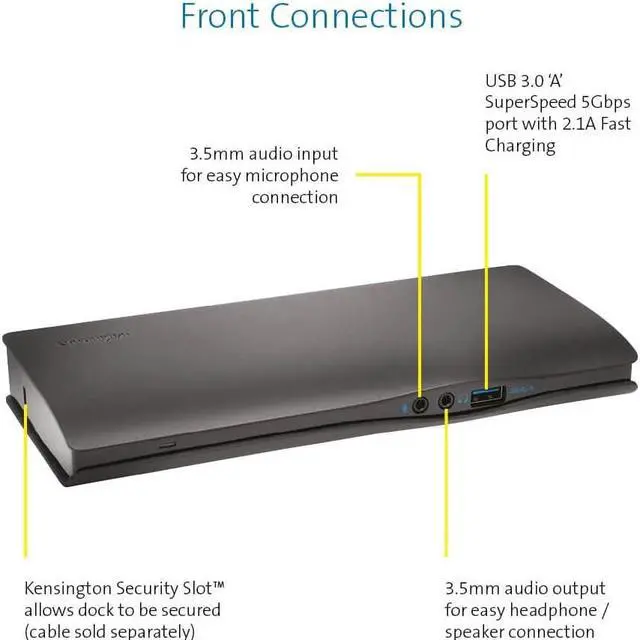 Alt view image 2 of 7 - Kensington SD4600P USB-C Docking Station with Power Delivery Charging for 2015/2016 MacBook Retina 12", Dell XPS 13" 9350/XPS 15" 9550, Dell Precision 5510 (K38231WW)