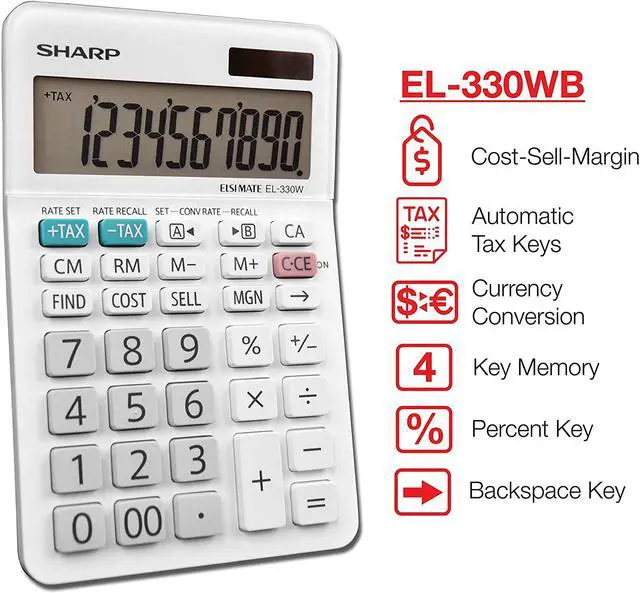 Alt view image 6 of 13 - Sharp EL-330WB Desktop Calculator 10-Digit LCD EL330WB