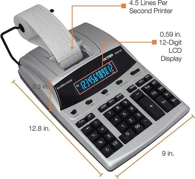 Alt view image 13 of 20 - Victor 1240-3A Antimicrobial Printing Calculator Black/Red Print 4.5 Lines/Sec 12403A