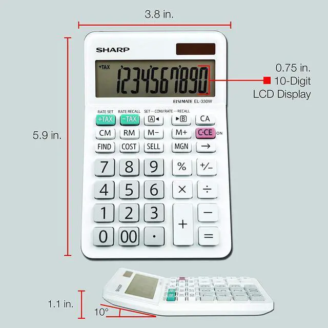 Alt view image 8 of 13 - Sharp EL-330WB Desktop Calculator 10-Digit LCD EL330WB