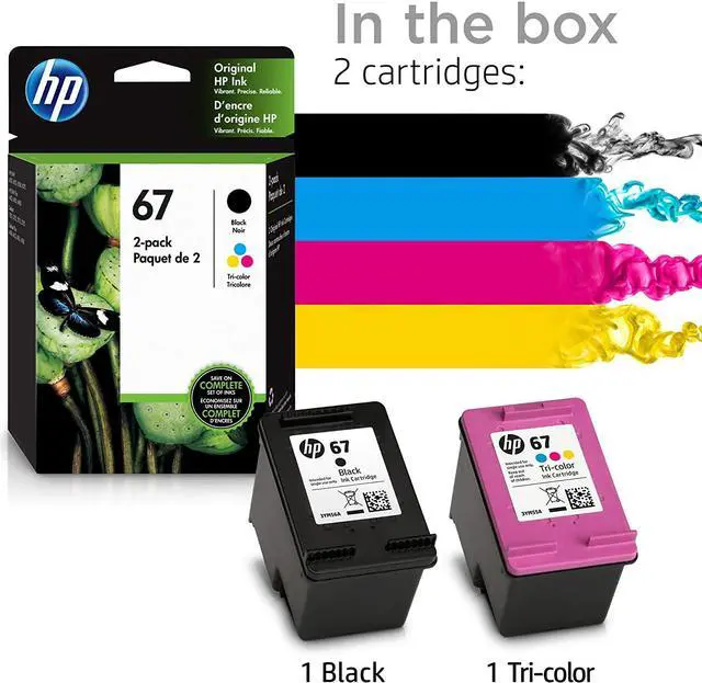 Alt view image 6 of 20 - HP 67 2-pack Black/Tri-color Original Ink Cartridges, 3YP29AN#140