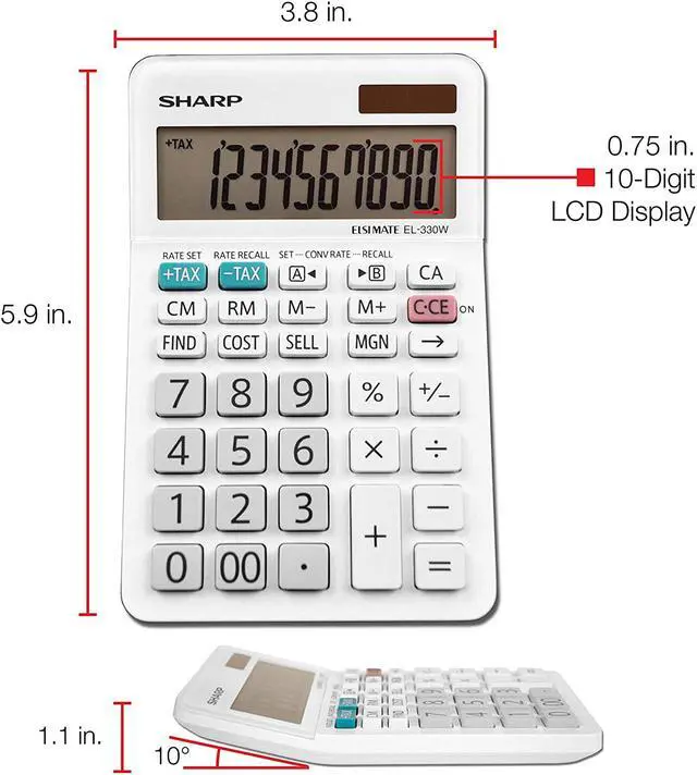 Alt view image 5 of 13 - Sharp EL-330WB Desktop Calculator 10-Digit LCD EL330WB