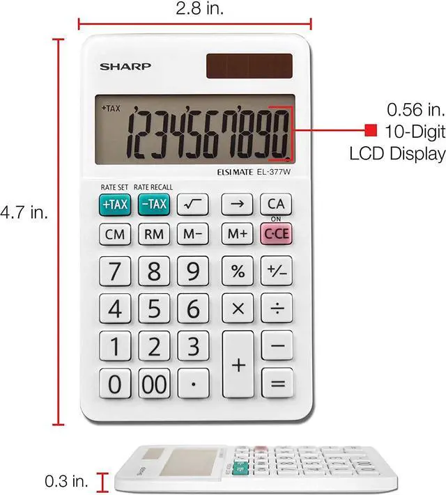 Alt view image 10 of 20 - Sharp EL-377WB Large Pocket Calculator 10-Digit LCD EL377WB