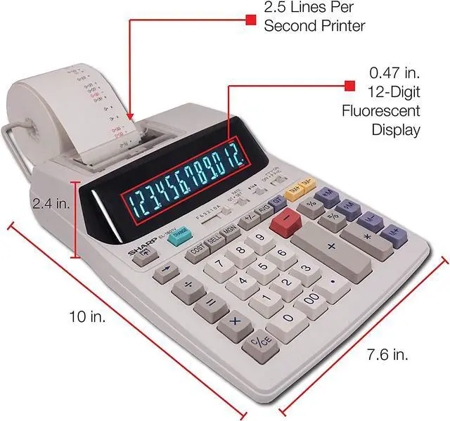Alt view image 5 of 13 - Sharp EL1801V Two-Color Printing Calculator, 12-Digit Fluorescent, 2-color Printing (Black/Red)