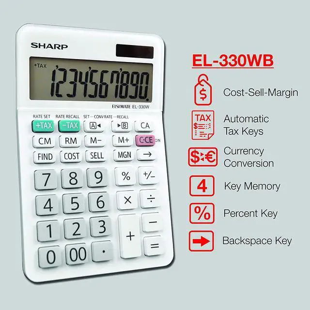 Alt view image 9 of 13 - Sharp EL-330WB Desktop Calculator 10-Digit LCD EL330WB