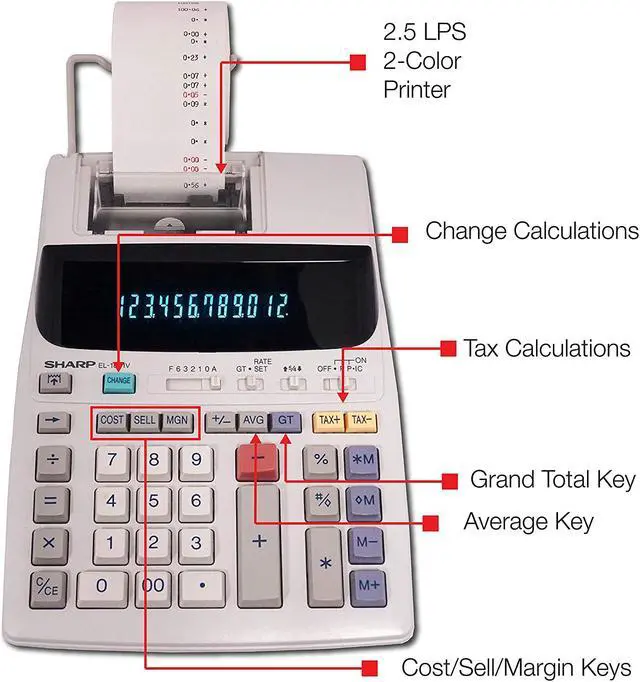 Alt view image 7 of 13 - Sharp EL1801V Two-Color Printing Calculator, 12-Digit Fluorescent, 2-color Printing (Black/Red)