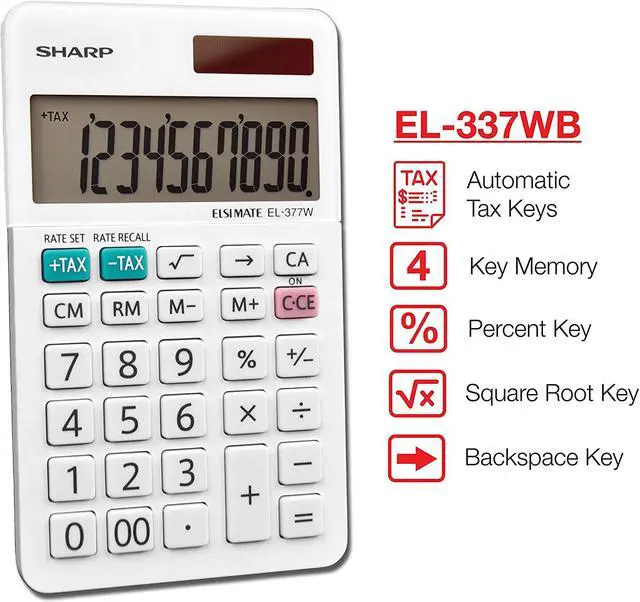 Alt view image 11 of 20 - Sharp EL-377WB Large Pocket Calculator 10-Digit LCD EL377WB
