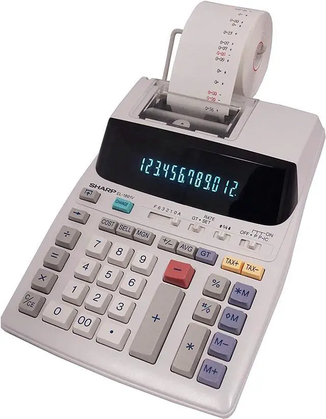 Alt view image 3 of 13 - Sharp EL1801V Two-Color Printing Calculator, 12-Digit Fluorescent, 2-color Printing (Black/Red)