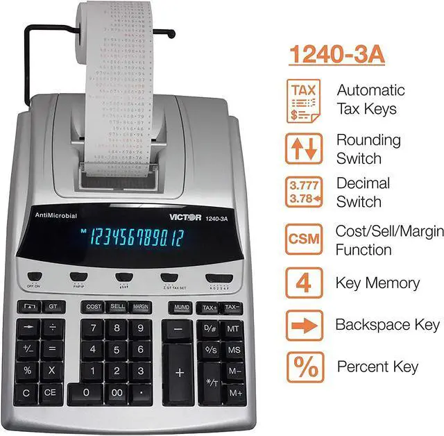 Alt view image 11 of 20 - Victor 1240-3A Antimicrobial Printing Calculator Black/Red Print 4.5 Lines/Sec 12403A