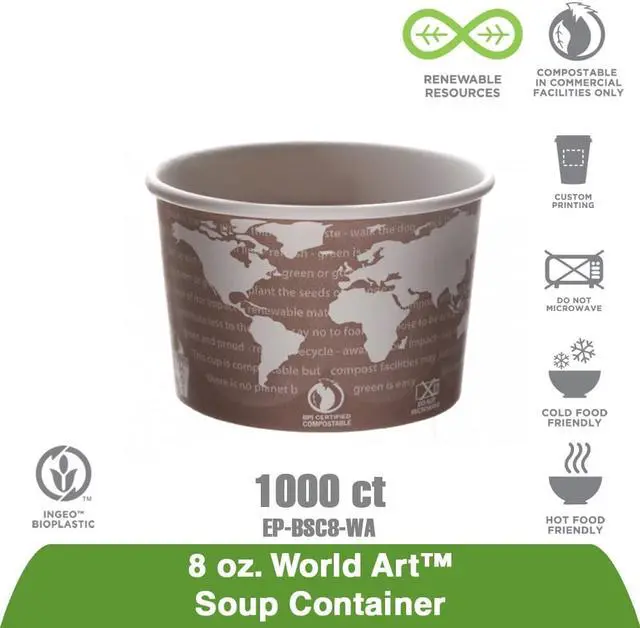 Alt view image 5 of 7 - World Art PLA-Laminated Soup Containers, 1-Comp, Gray/White, 8oz, 500/