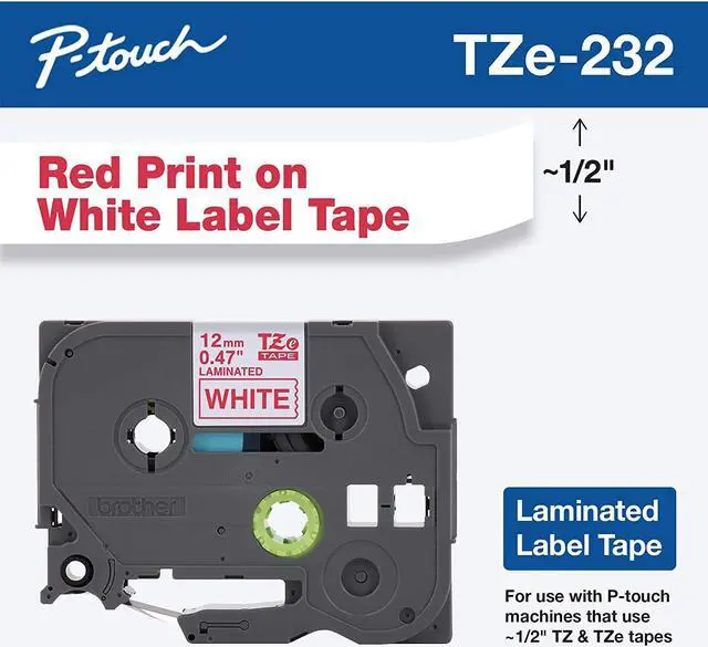 Alt view image 17 of 20 - Brother P-touch TZe Laminated Tape Cartridges - 1/2" Width x 26 1/5 ft Length - Rectangle - White - 1 / Each  BRTTZE232