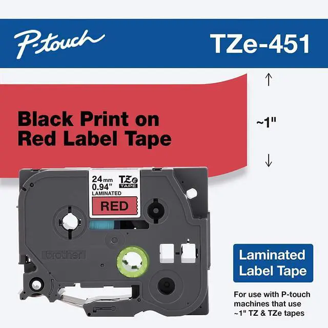 Alt view image 7 of 17 - Brother TZE451 24 mm (0.94") Black on Red tape for P-Touch 8 m (26.20 ft.)