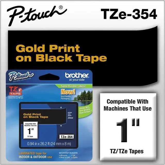 Alt view image 2 of 17 - Brother TZe-354 Labelling Tape Cassette - Gold on Black, 24mm wide