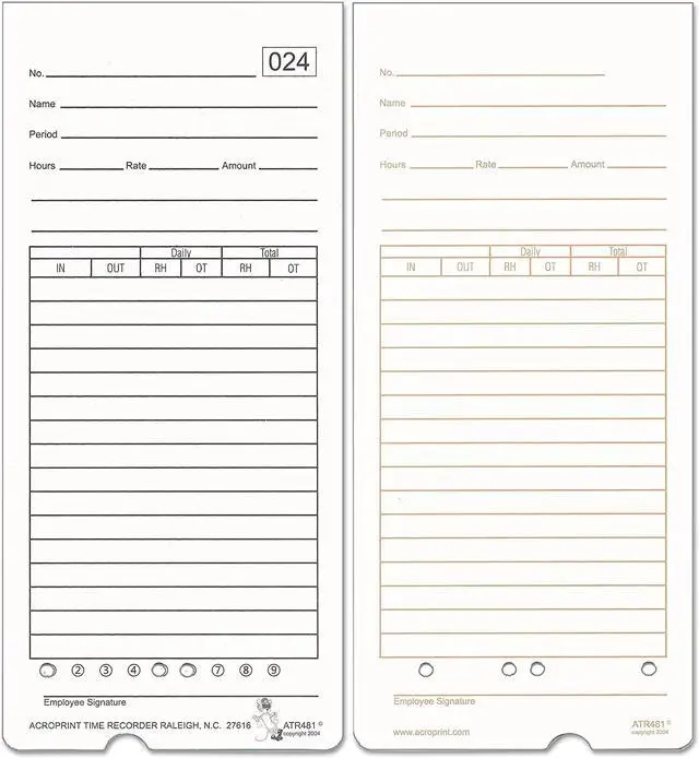 Alt view image 5 of 9 - Acroprint Time Card for ATR480 Totalizing Electronic Time Clock 7 1/2 x 3.35 50