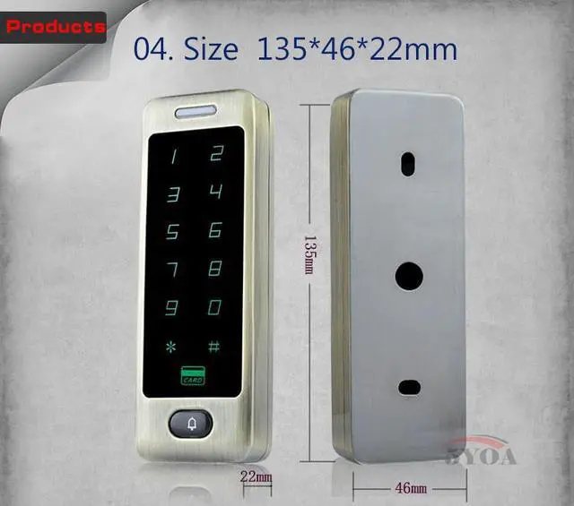 Alt view image 3 of 6 - Waterproof Touch Metal RFID Access Control Electronic Door Lock Electric Gate Opener Smart Keypad Case Reader 125khz ID Card(Fat Light Green)