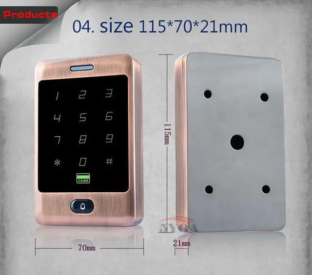 Alt view image 4 of 6 - Waterproof Touch Metal RFID Access Control Electronic Door Lock Electric Gate Opener Smart Keypad Case Reader 125khz ID Card(Fat Light Green)