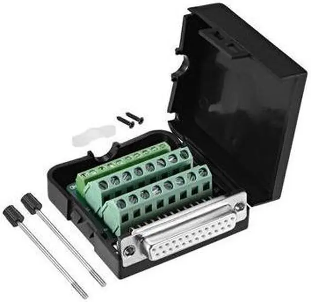 Main image of D-sub DB25 Breakout Board Connector with Case 25 Pin 2 Row Female Port Solderless Terminal Block Adapter with Thumb Screws