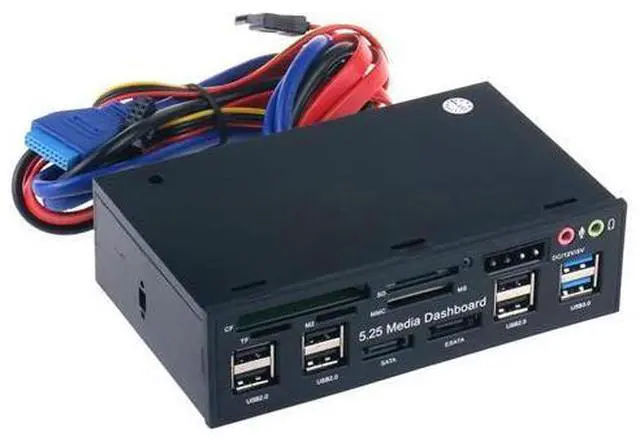 Main image of 5.25 Inch PC Media Dashboard Front Panel Audio With SATA eSATA 2 x USB 3.0 And 6 x USB 2.0 Hub SD TF MMC M2 CF MS Card Reader