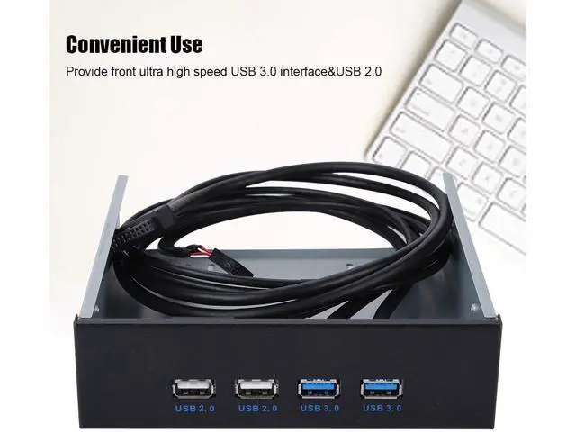 Alt view image 6 of 7 - ASHATA 5.25" Front Panel,4 USB Port Optical Drive Front Panel,Multifunction 5.25 Inch 19 Pin/9Pin to USB 3.0 USB 2.0 4 Port Metal Optical Drive Bay for Windows, XP, Vista, Windows 7 32 & 64 bit