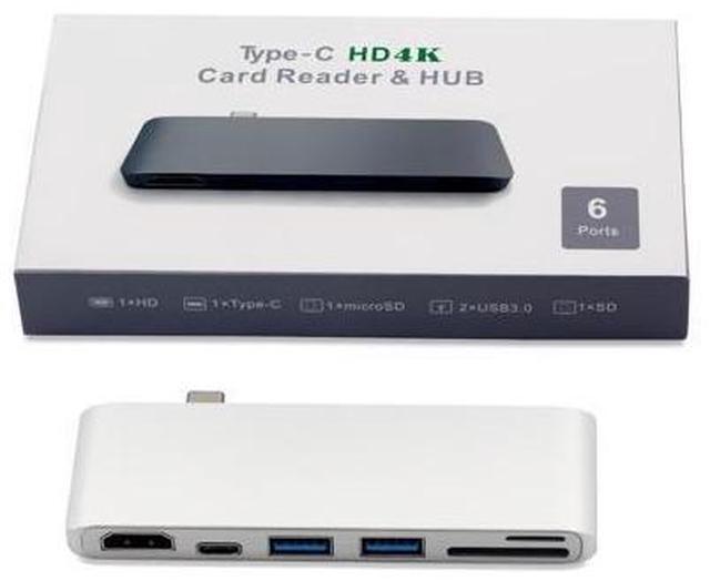 Alt view image 7 of 7 - USB C Hub, 6 in 1 Multi Port Type C to HDMI Adapter, Type C Combo Hub with 4K HDMI, SD/MicroSD Card Reader, 2 USB 3.0 Ports, USB-C Charging Port for MacBook, iMac, ChromeBook etc- Gray