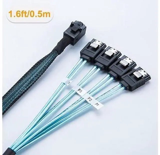 Alt view image 5 of 6 - Internal HD Mini SAS Cable 0.5M / 1.6FT,  Internal HD Mini SAS (SFF-8643 Host) - 4X SATA (Target) Cable, SFF-8643 to 4X SATA Cable, SFF-8643 for Controller, 4 Sata Connect to Hard Drive
