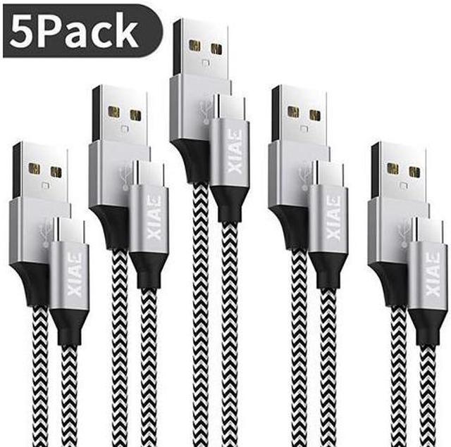 Blue Nylon Braided USB-C to USB-A fast compatible Samsung Galaxy S9 S8 Note 9 Note 8 Plus LG V30 G6 G5 V20 and more USB C Cable 5Pack 3/3/6/6/10Ft 