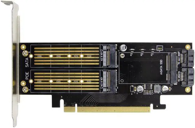 Alt view image 2 of 3 - 3 In 1 PCI-E 3.0 X16 to NGFF M.2 NVMe AHCI SSD Adapter Card For M Key B Key mSATA Solid State Drive With Dual SATA III Interface