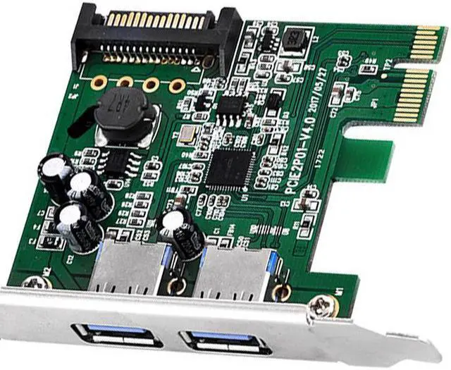 Alt view image 2 of 6 - Amify 2 Port Super Speed USB3.0 5Gbps PCI-E Express Card with a 15pin SATA Power Connector Low Profile Bracket USB 3.0 Expansion Card