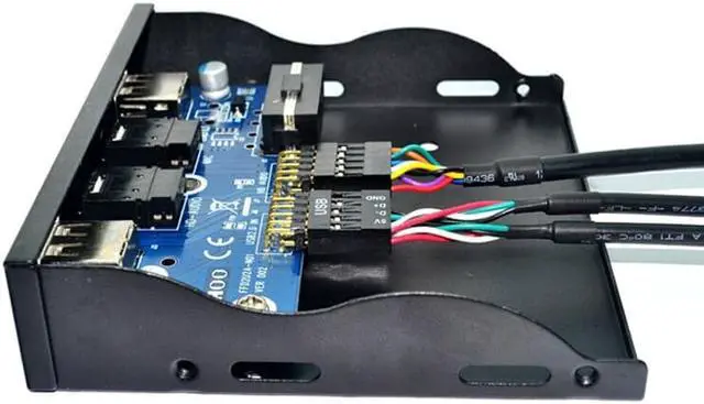 Alt view image 3 of 5 - High Speed 9in to 2 Ports USB 2.0 Hub USB2.0 Front Panel + HD Audio Connector Optical Drive for PC Desktop 3.5 Inch Floppy Bay