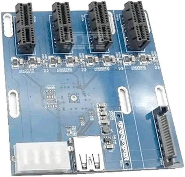 Alt view image 3 of 5 - blue PCIe 1 to 4 PCI express 1X slots Riser Card Mini ITX to external 4 PCI-e slot adapter PCIe Port Multiplier Card