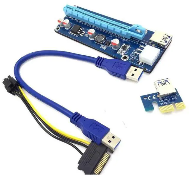 Alt view image 3 of 4 - Pcie Pci-e Pci Express adapter expansion Card x1 To x16 GPU Usb 3.0 Extender converter Riser X1 X16 Card  SATA 6Pin Power Cable