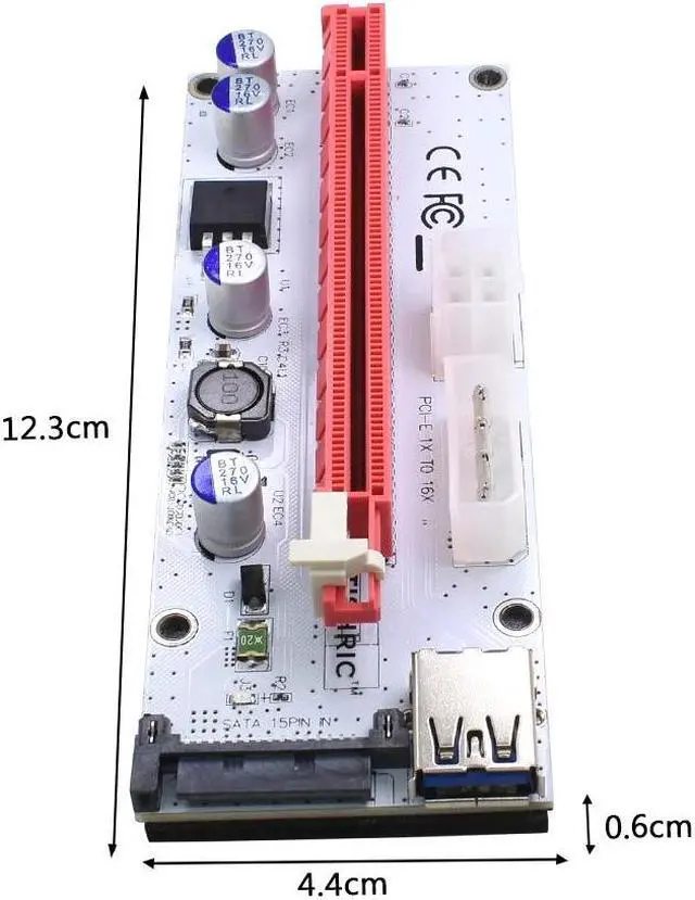 Alt view image 4 of 6 - TISHRIC VER008S Molex 4Pin SATA 6PIN PCI Express PCIE PCI-E Riser Card 008s 008 Adapter 1X to 16X USB3.0 Extender Mining Miner