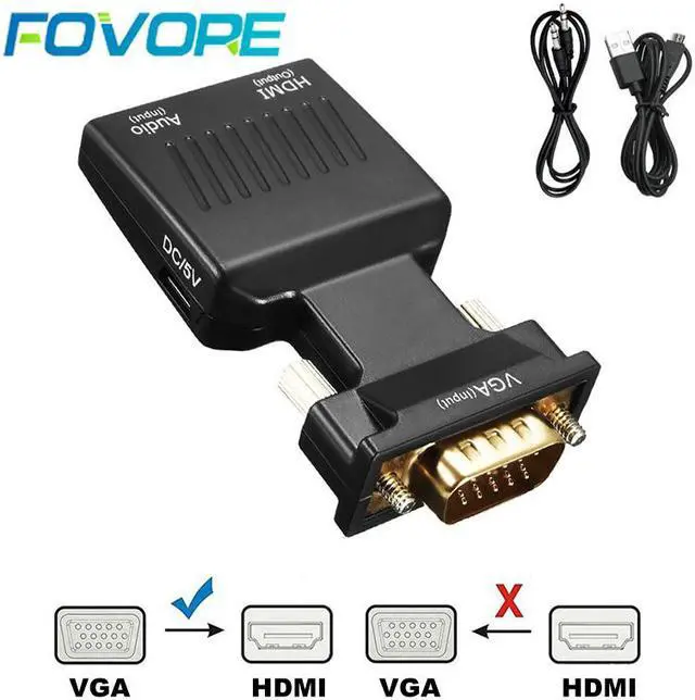 Main image of VGA Male to HDMI Female Converter Audio Power Input Adapter Cable 720P/1080P for HDTV Monitor Projector PC Laptop TV-BOX PS3